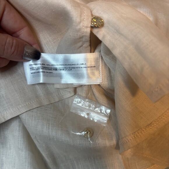 Keepsake Linen Lace Button Blouse Gold Trim Long Sleeve Top L NWT - Picture 7 of 7